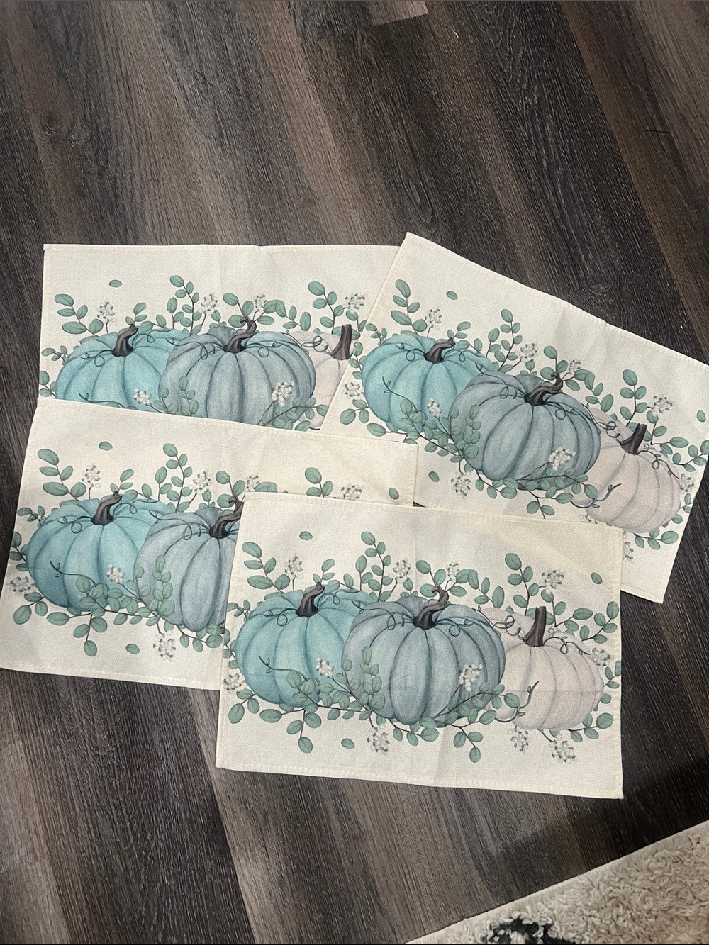 (3) New Aqua & Pale Blue Pumpkin Placemat Set - Farmhouse Fall Decor